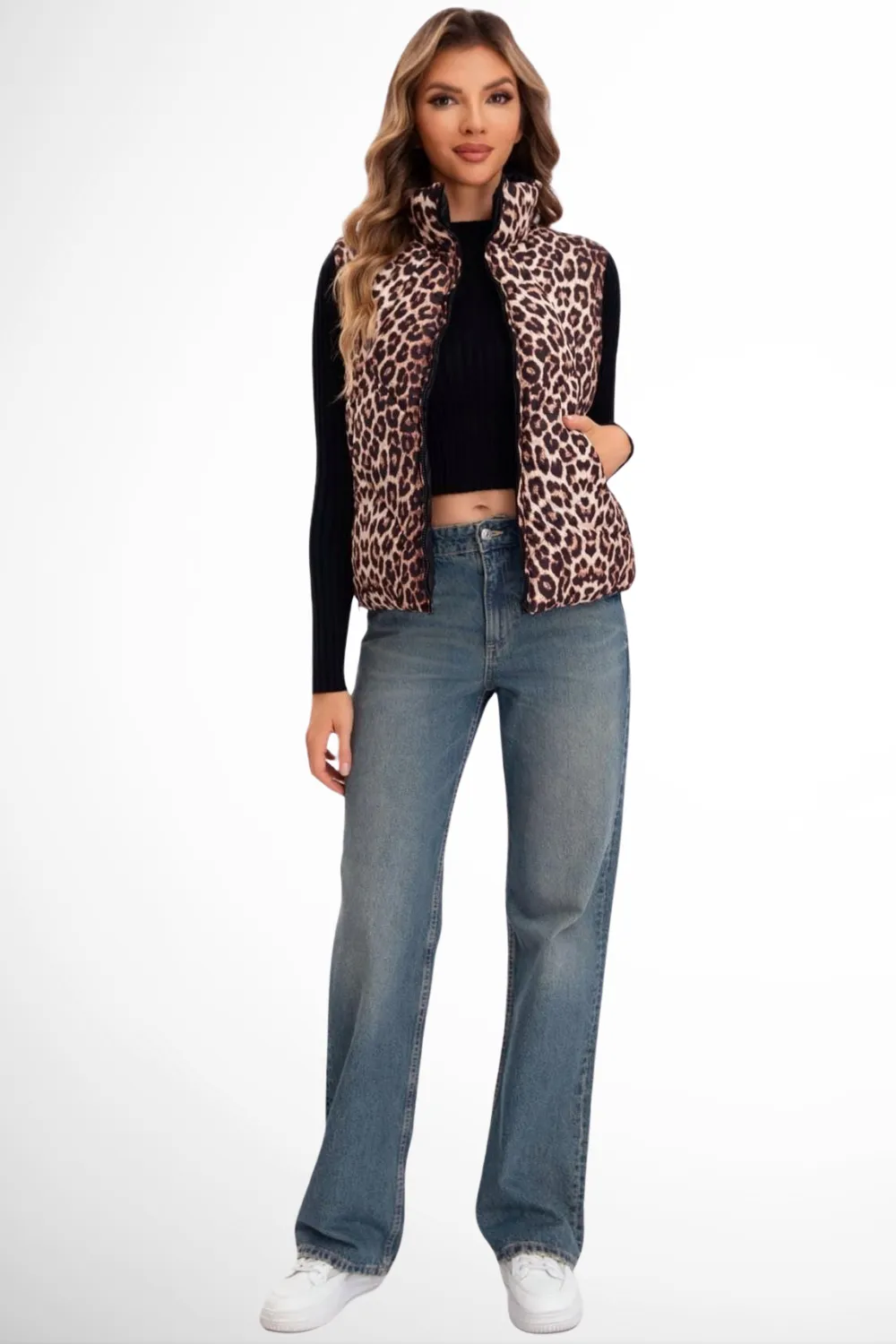 (4p.pack) Leopard Print Reversible Gilet
