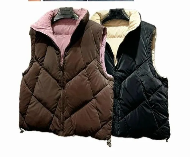 (4p.pack) Plain Reversible Leather Look Gilet
