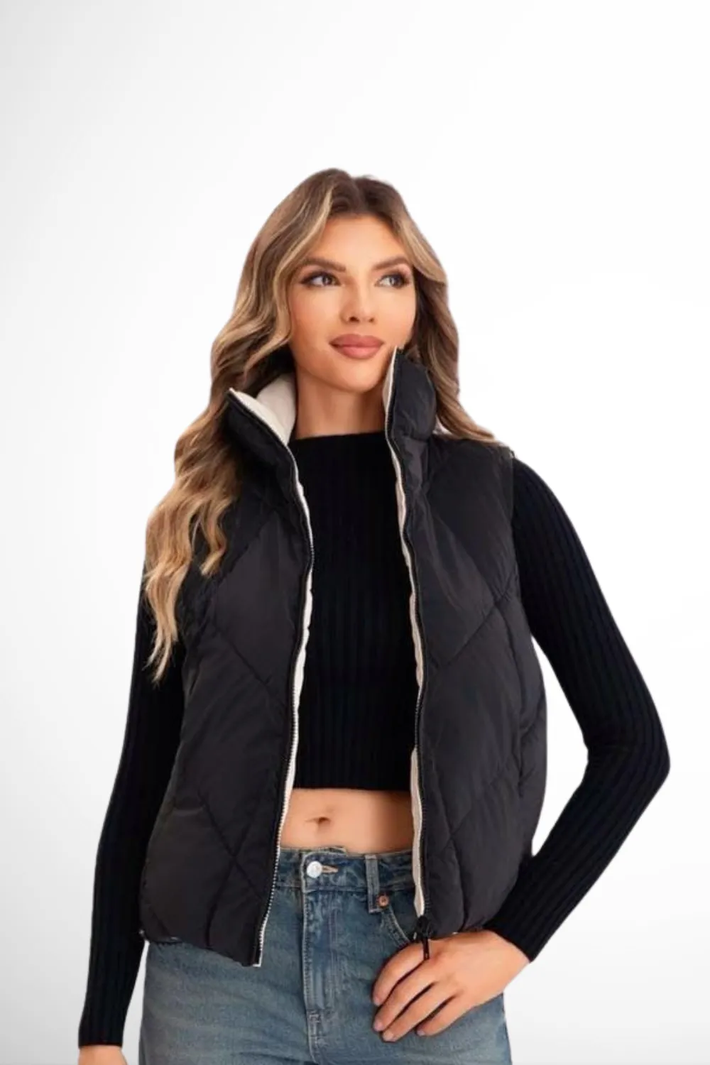 (4p.pack) Plain Reversible Leather Look Gilet
