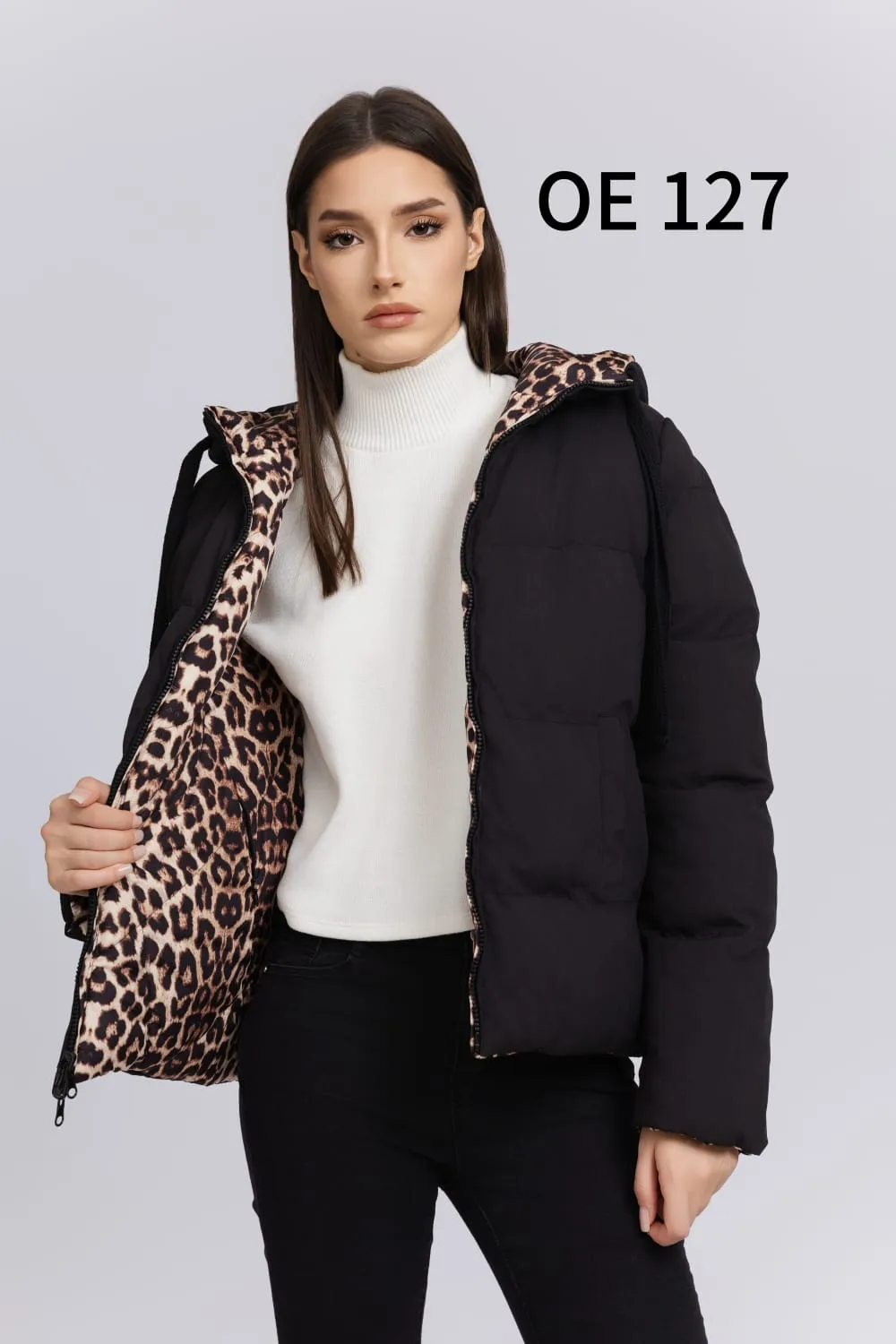 (4P.PACK) Reversible Jacket Leopard Print Hoody