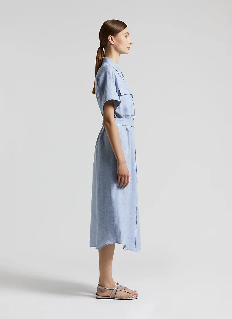 Belted Linen Midi Dress