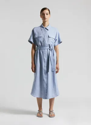 Belted Linen Midi Dress