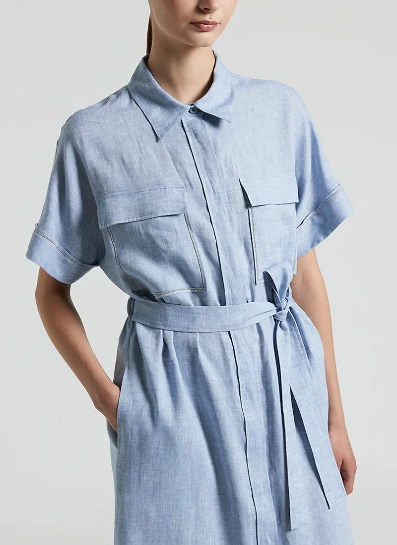 Belted Linen Midi Dress