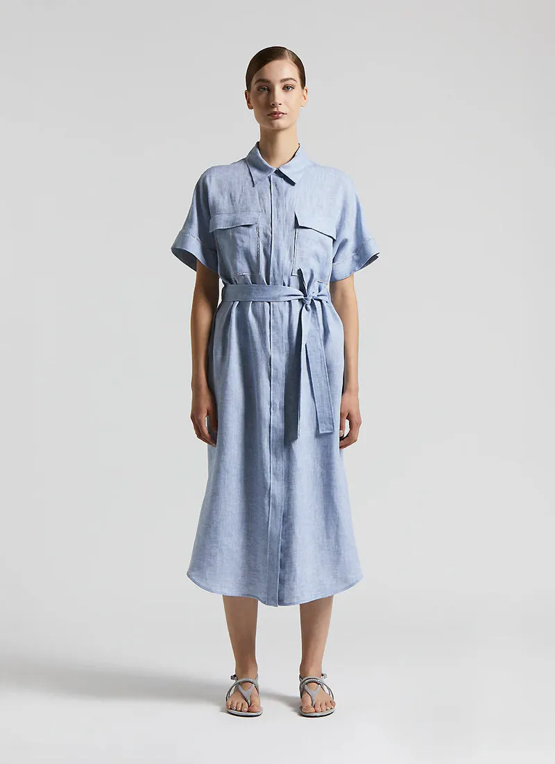 Belted Linen Midi Dress