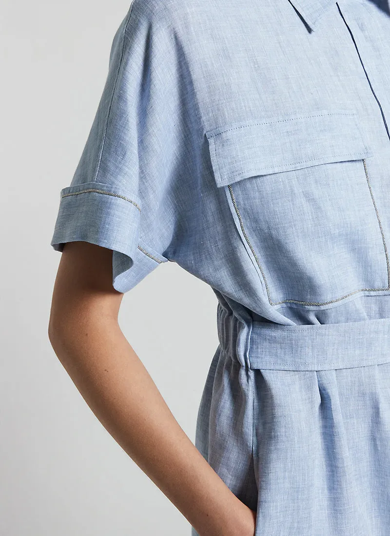 Belted Linen Midi Dress