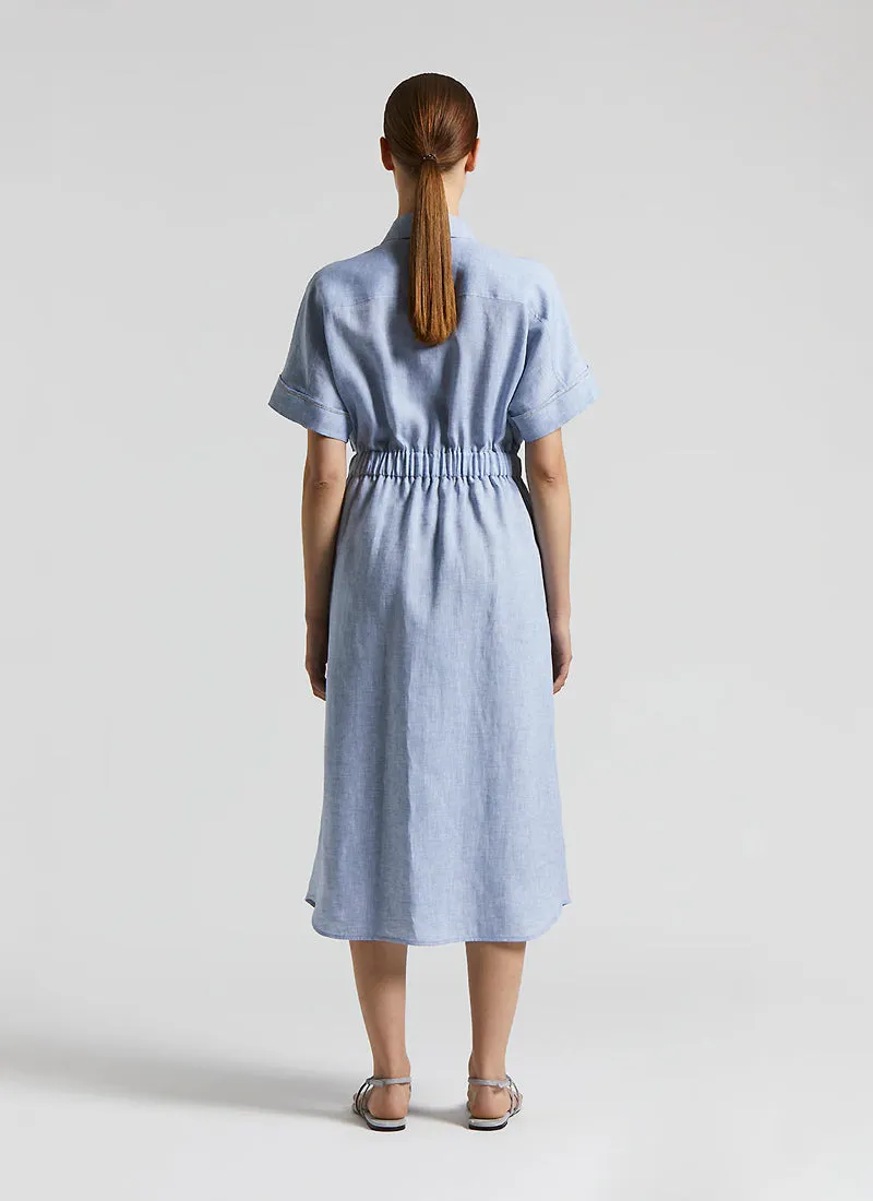 Belted Linen Midi Dress