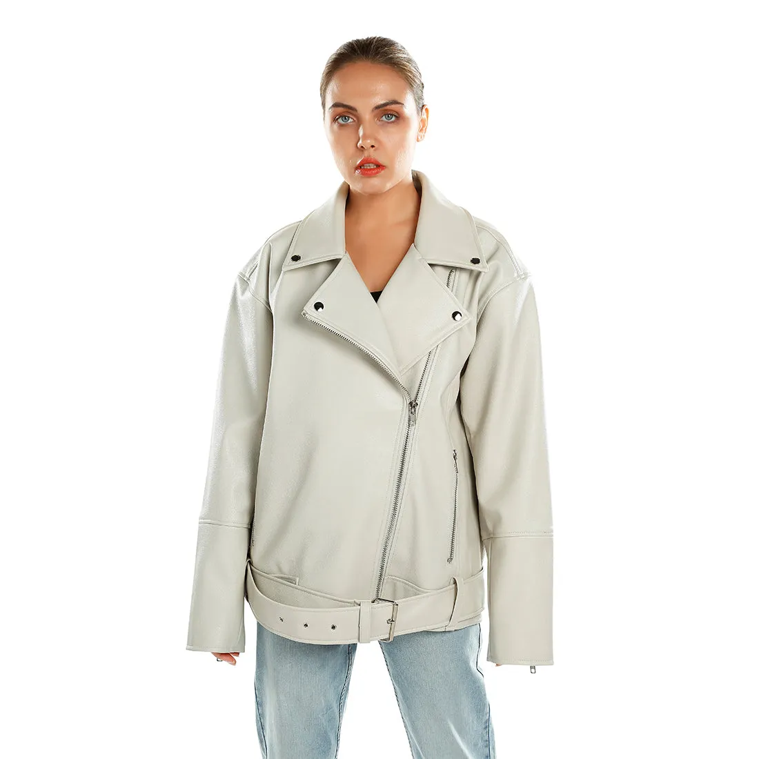 Belted Oversized Biker Jacket