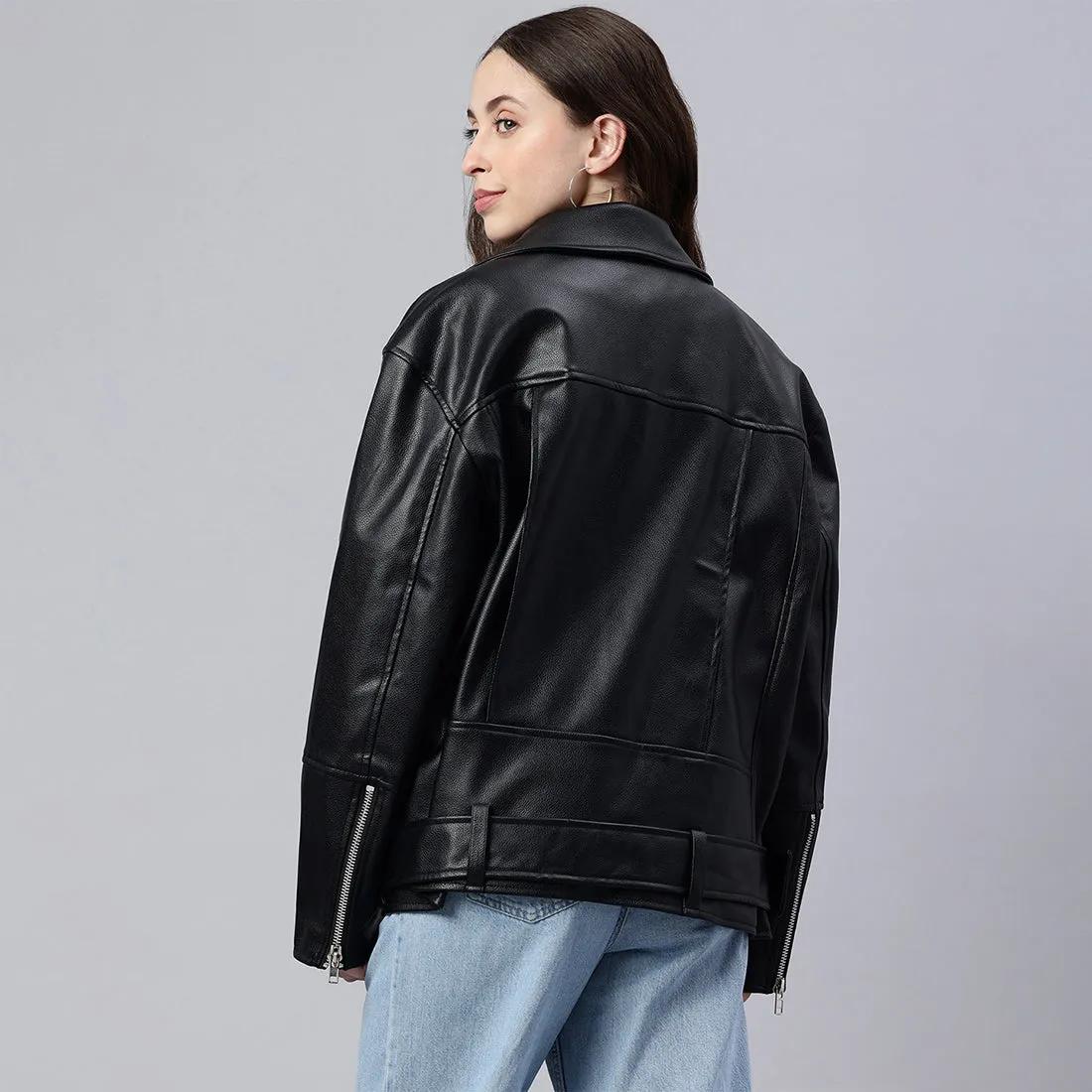 Belted Oversized Biker Jacket