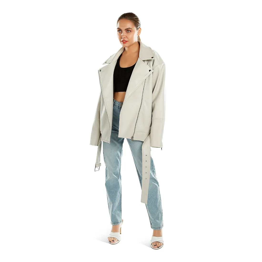 Belted Oversized Biker Jacket