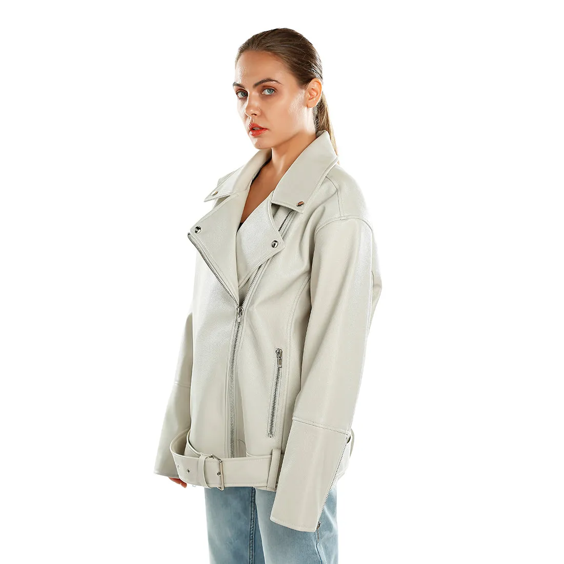 Belted Oversized Biker Jacket