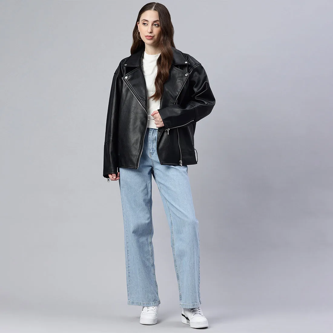 Belted Oversized Biker Jacket
