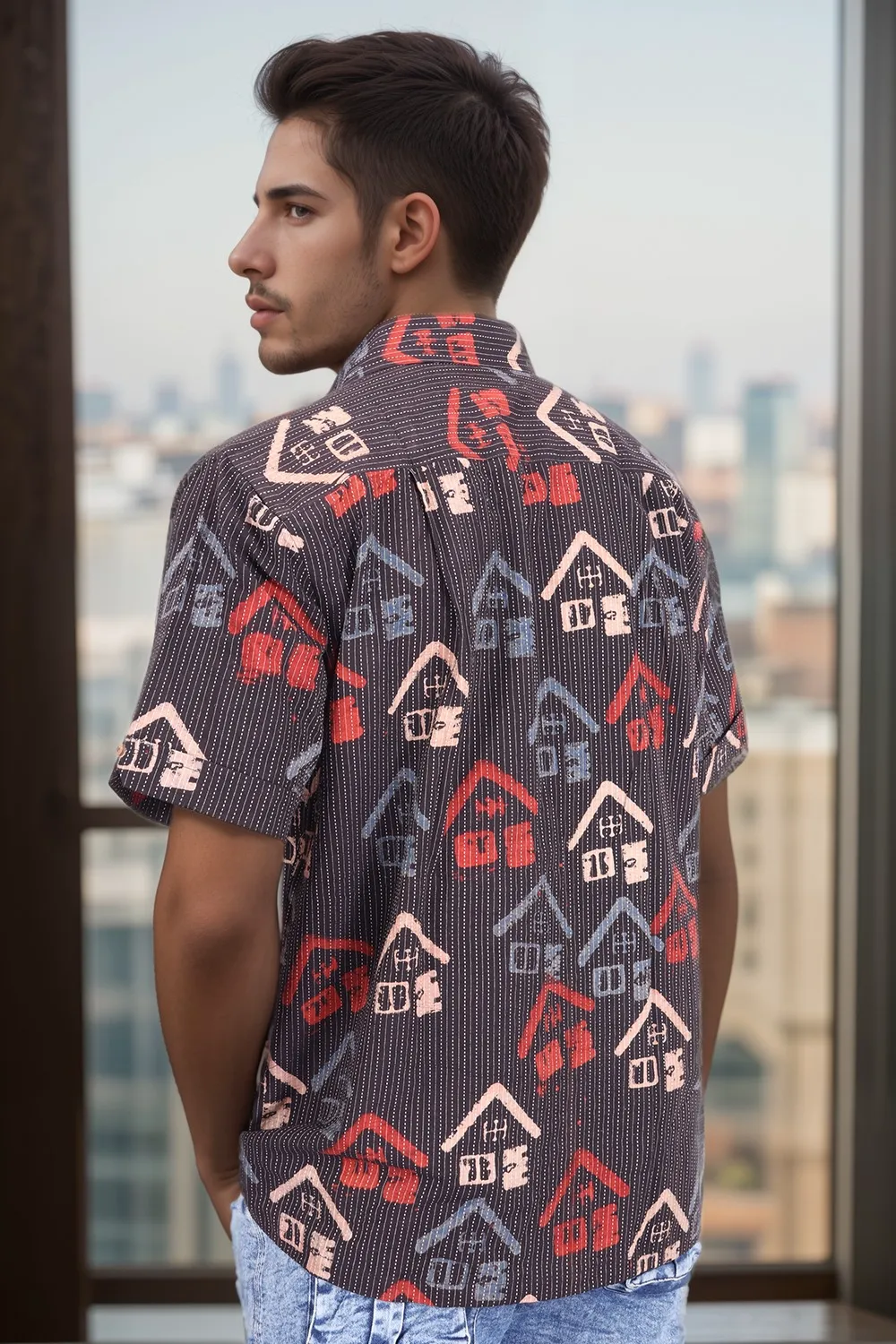 Black Half Sleeve Ajrakh Printed Cotton Mens Shirt 10073059