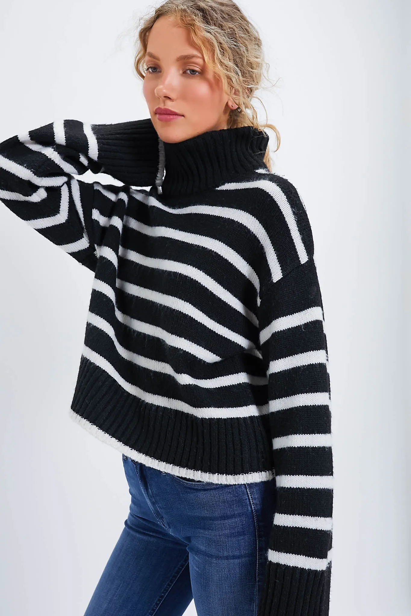 Black Josephine Stripe Turtleneck