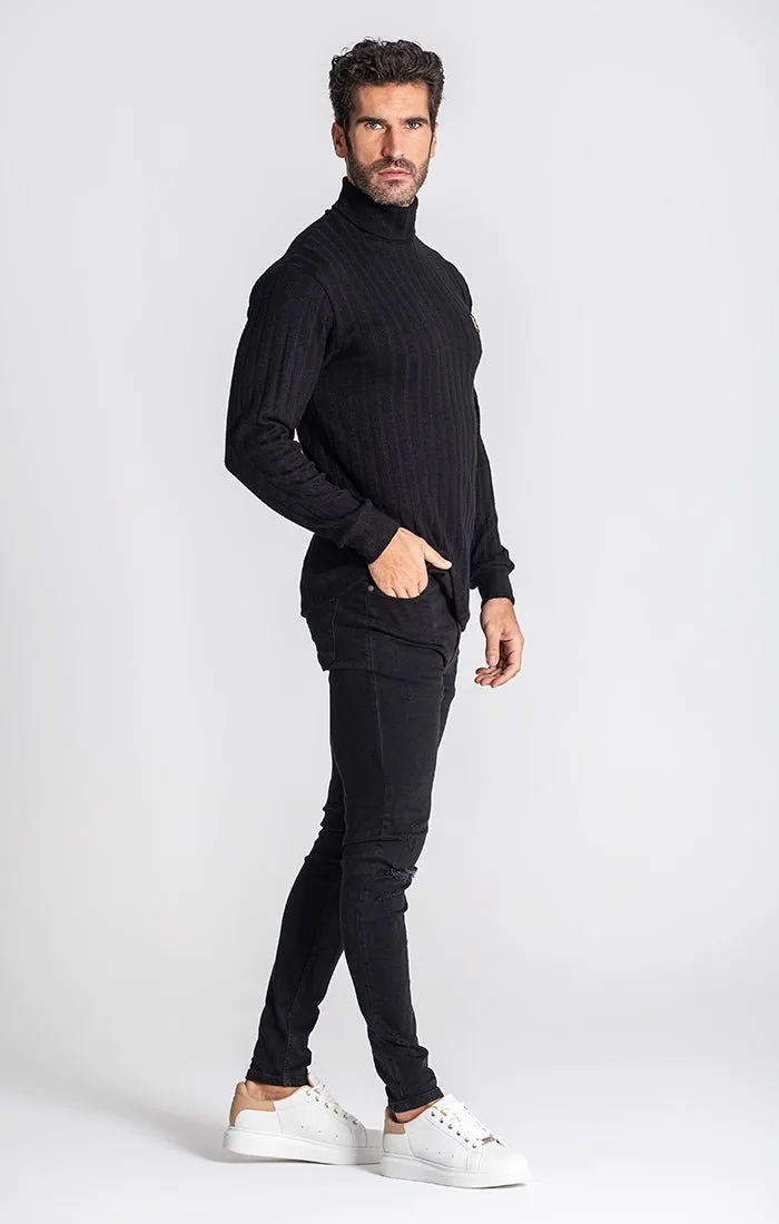 BLACK RIBBED TURTLENECK