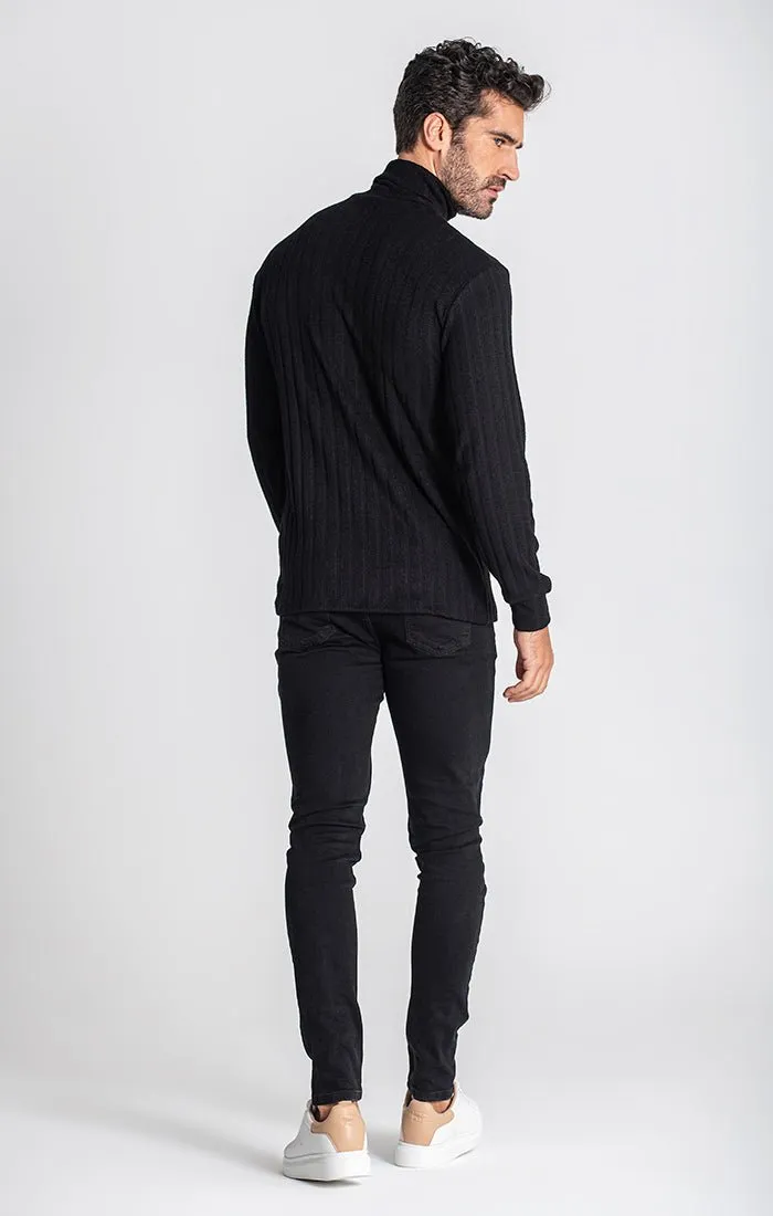 BLACK RIBBED TURTLENECK