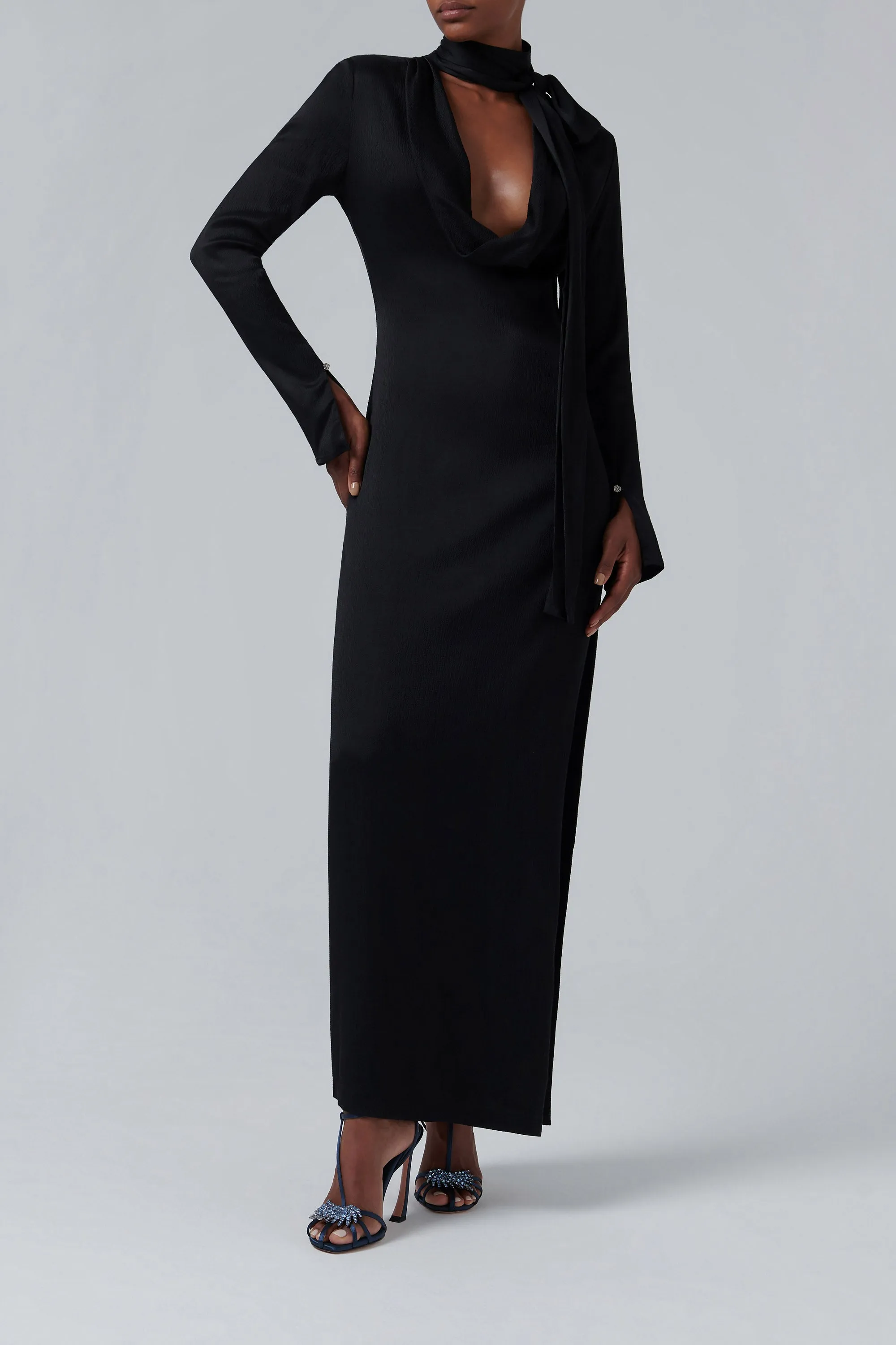 Black Seersucker Maxi Dress
