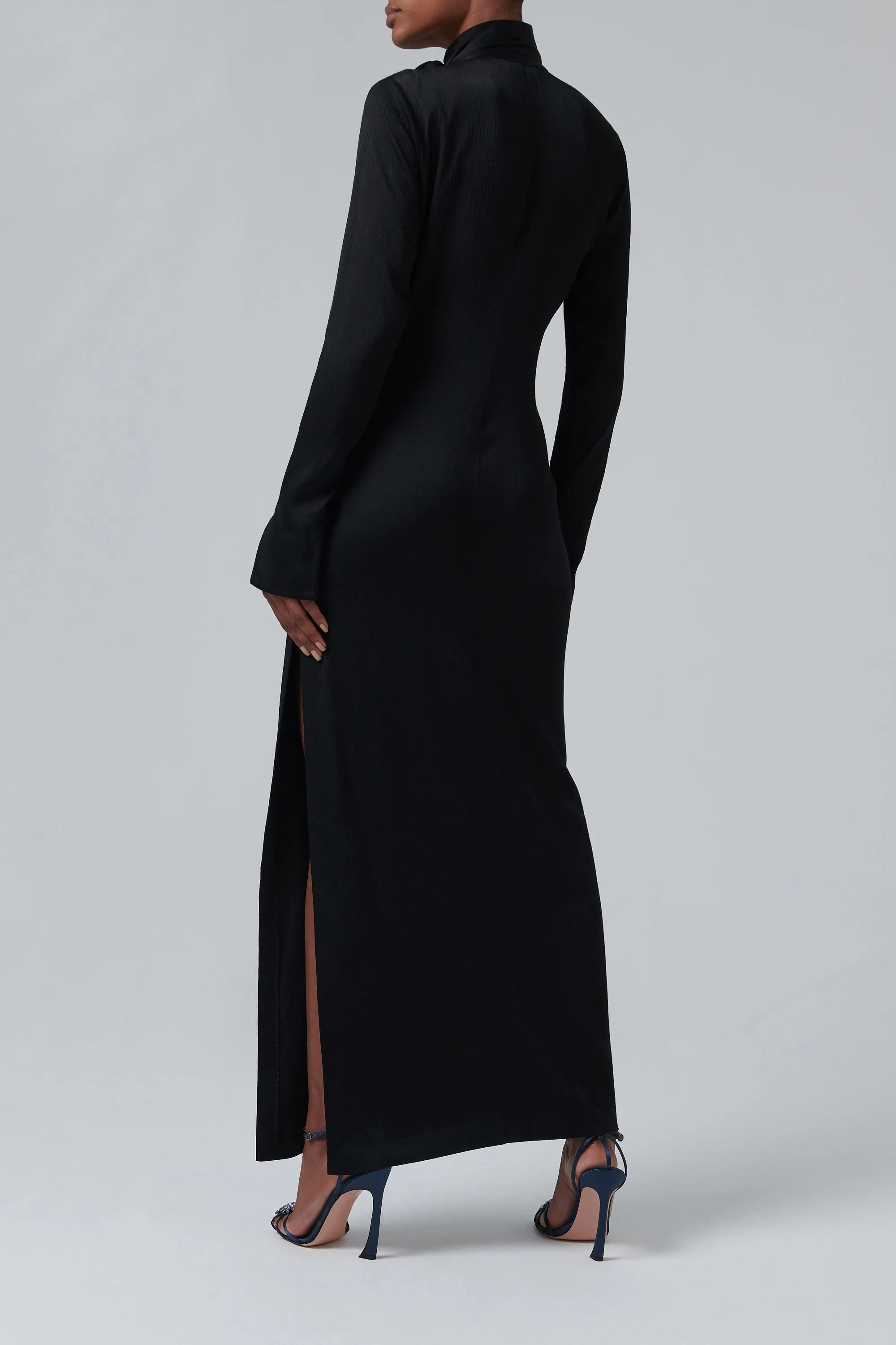 Black Seersucker Maxi Dress