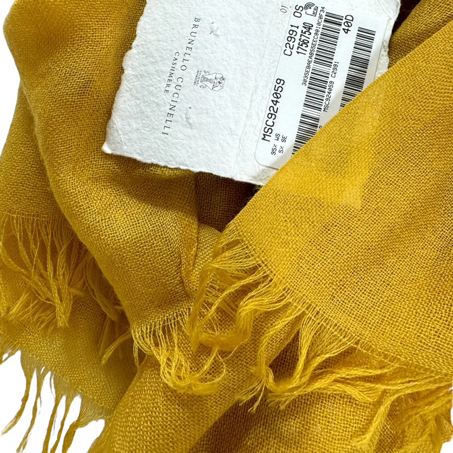 Brunello Cucinelli Cashmere Scarf Yellow Ocher - Large Women Shawl SALE