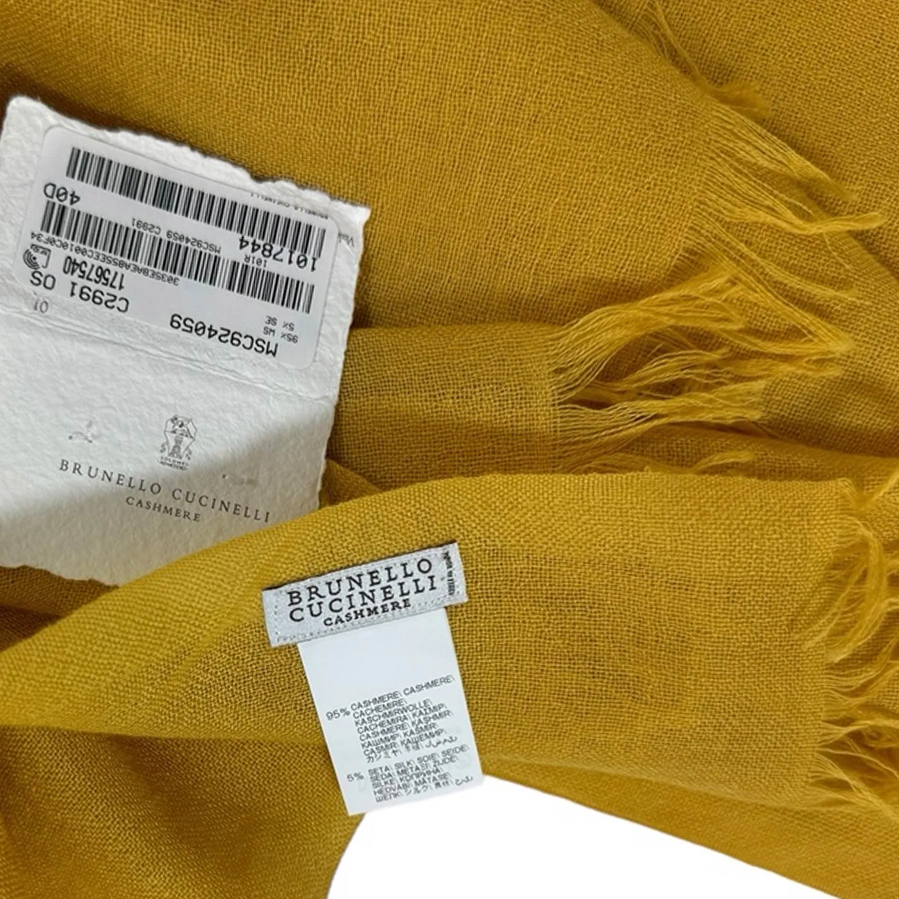 Brunello Cucinelli Cashmere Scarf Yellow Ocher - Large Women Shawl SALE