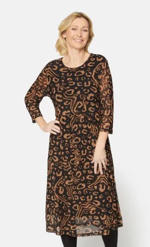 Camel & Black Mesh Dress - Brandtex