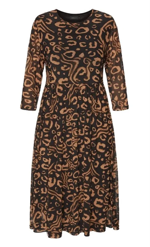 Camel & Black Mesh Dress - Brandtex