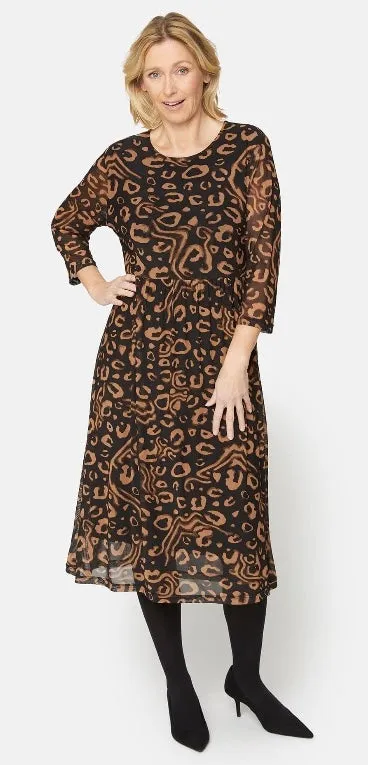 Camel & Black Mesh Dress - Brandtex