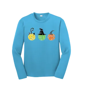 Cat Witch Pumpkin | Youth Long Sleeve Pickleball Shirts | 100% Polyester