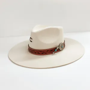 Charlie 1 Horse | White Sands Wool Felt Hat with Leather Tooled Band and Silver Concho in Ivory
