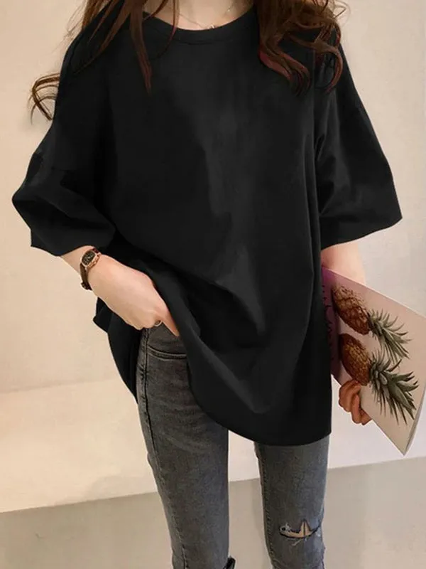 Chicmy-Casual Loose Puff Sleeve Round-Neck T-Shirts Tops