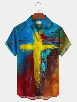 Christian Cross Art Print Men's Personalized Hawaiian Shirt Breathable Plus Size Shirt