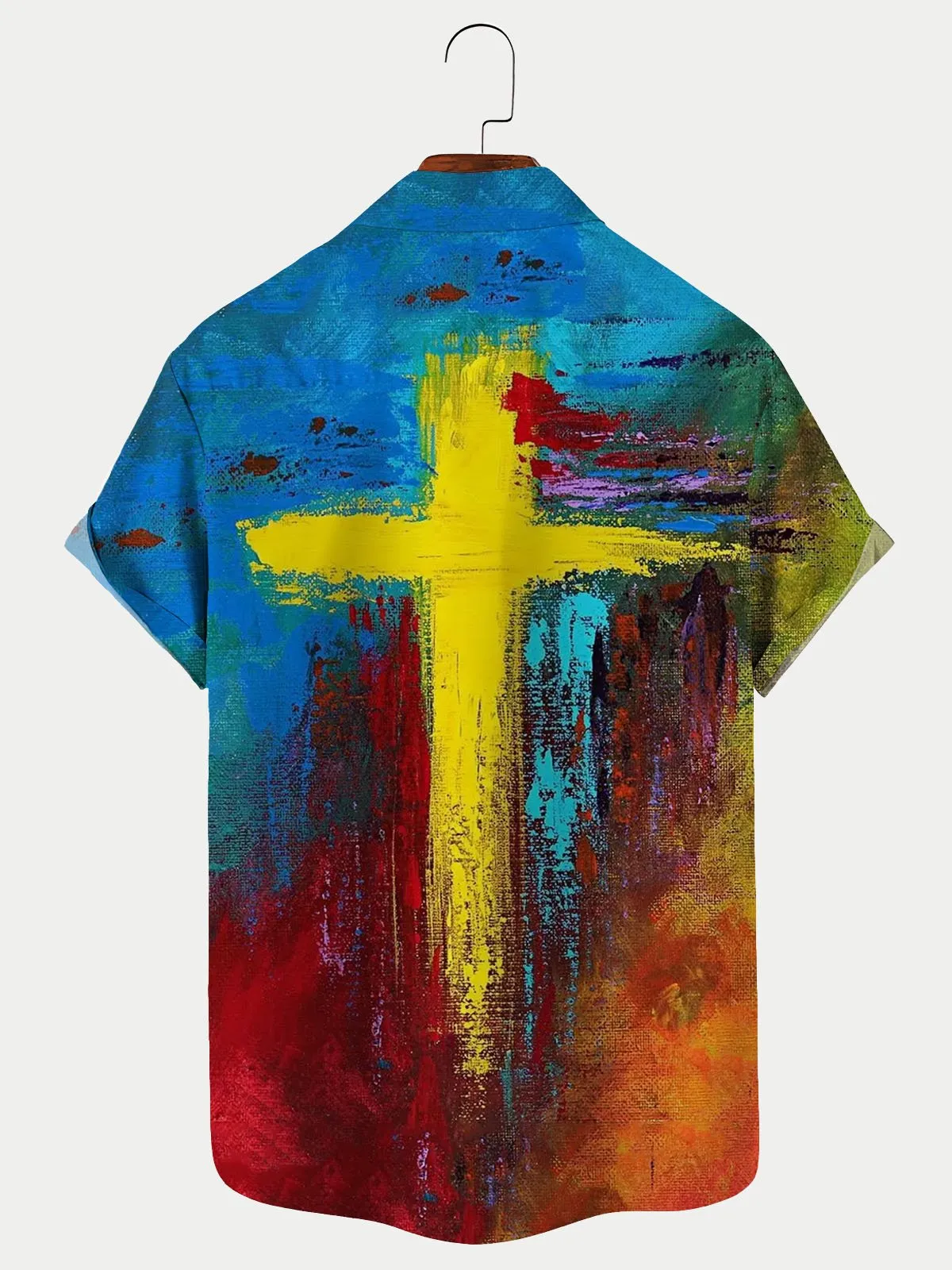 Christian Cross Art Print Men's Personalized Hawaiian Shirt Breathable Plus Size Shirt