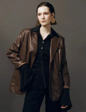Classic Leather Blazer in Brown