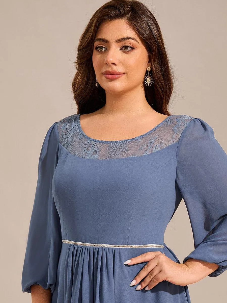 Cora | Long Sleeve Waist Chain Round Neckline Midi Chiffon Wedding Guest Dress