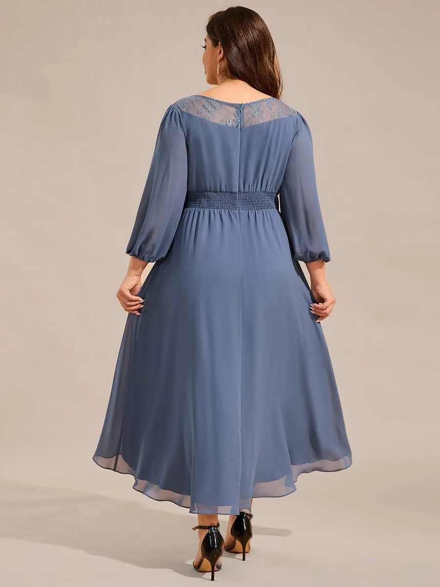 Cora | Long Sleeve Waist Chain Round Neckline Midi Chiffon Wedding Guest Dress