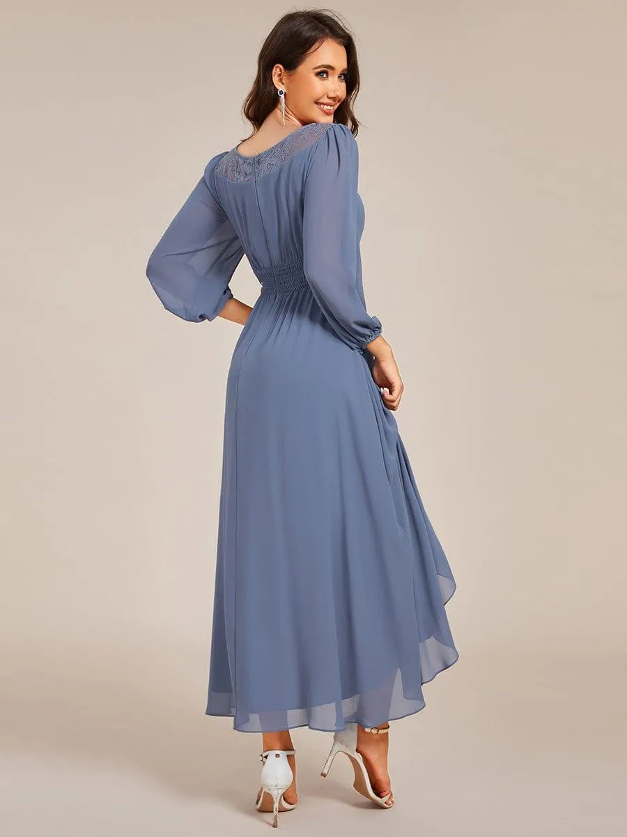 Cora | Long Sleeve Waist Chain Round Neckline Midi Chiffon Wedding Guest Dress