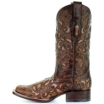 Corral Women's Inlay and Stud Accents Boot - Square Toe - A3326