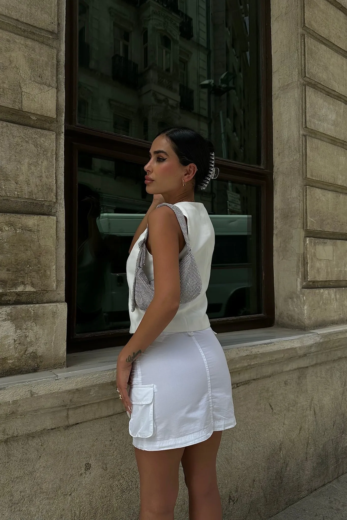 Cotton Cargo Mini White Skirt