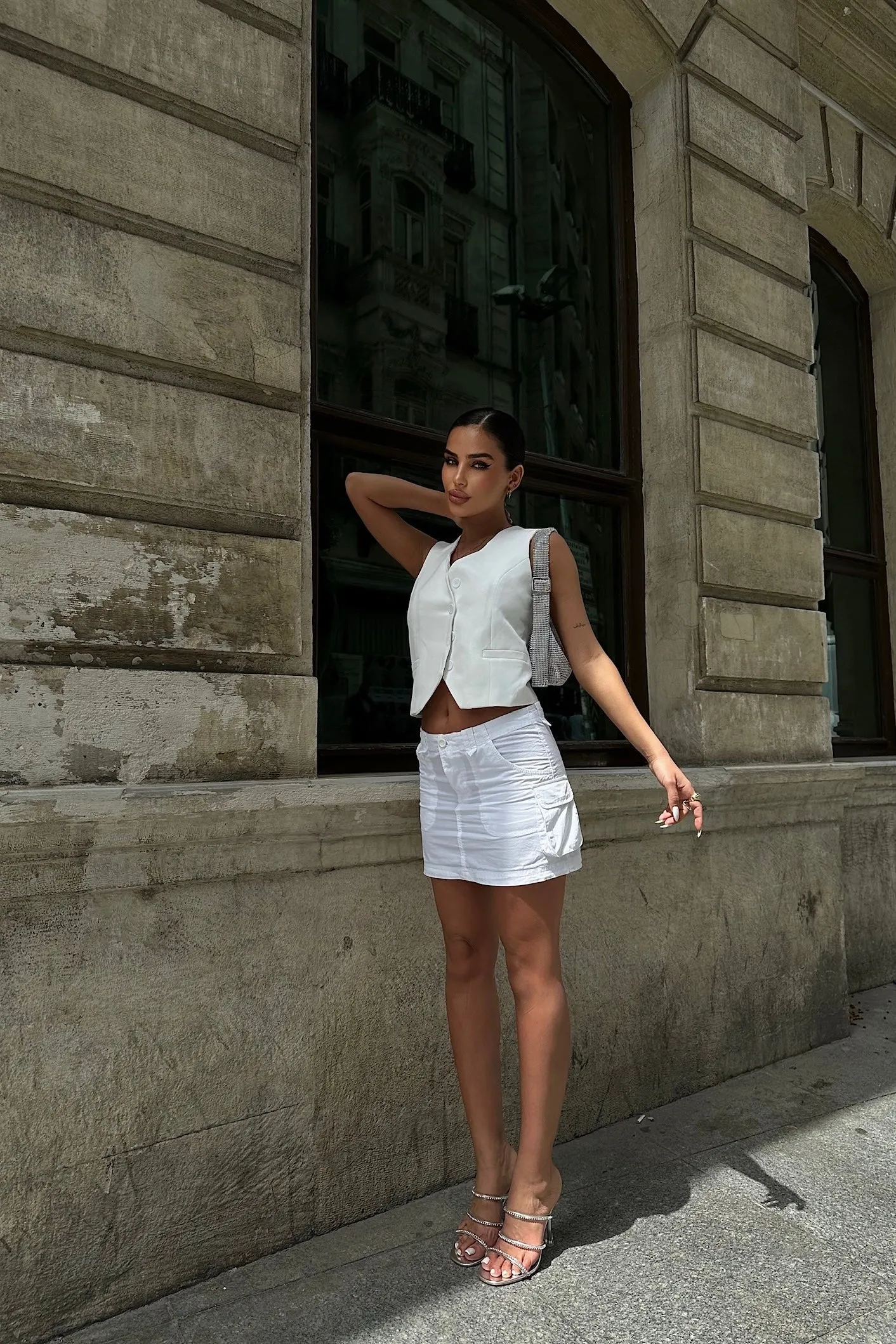 Cotton Cargo Mini White Skirt