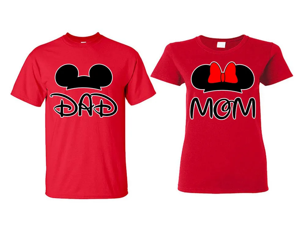 Dad & Mom Couple Matching T-Shirts – Classic Cotton Tees Sold Separately in Various Sizes & Colors | Unique Heat Press Designs