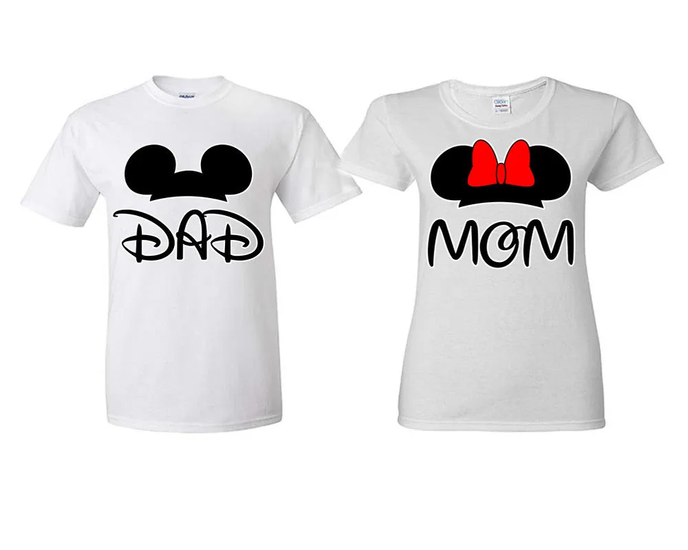 Dad & Mom Couple Matching T-Shirts – Classic Cotton Tees Sold Separately in Various Sizes & Colors | Unique Heat Press Designs
