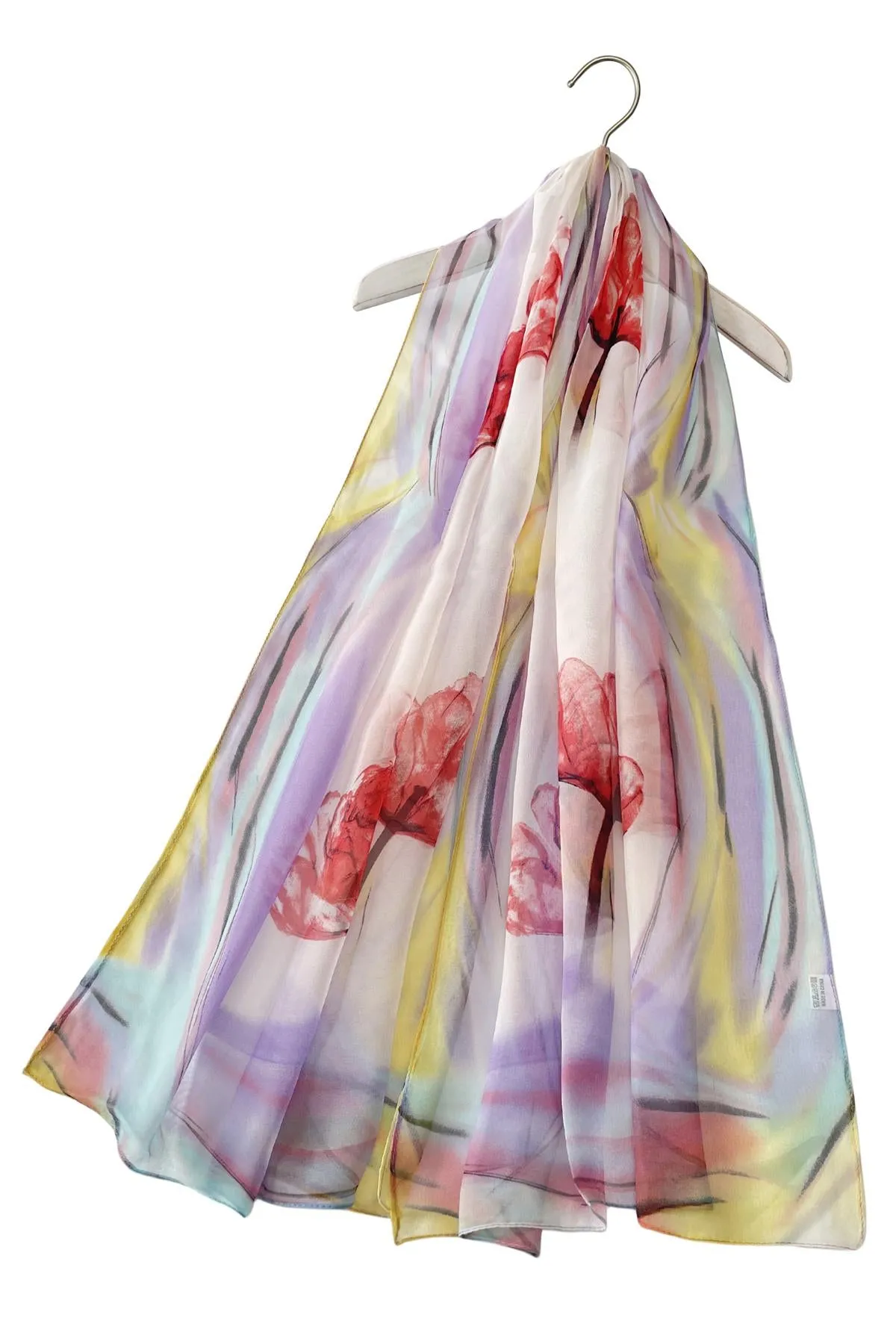 Delicate Ink Flower Print Chiffon Scarf