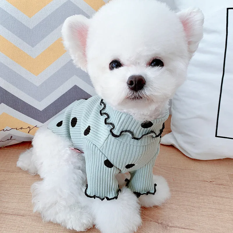 Dot Turtleneck Dog Bottoming Shirt Make your furry companion stand out in vibrant polka dots