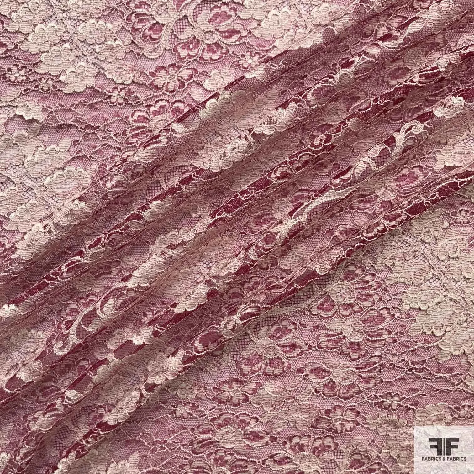 Double Scalloped Leavers Lace - Pink/White