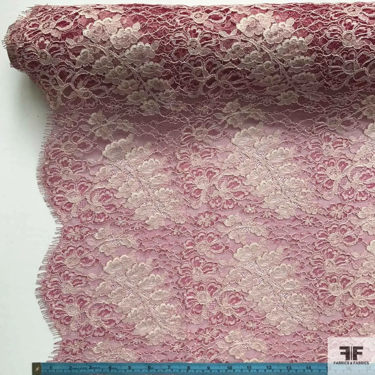 Double Scalloped Leavers Lace - Pink/White