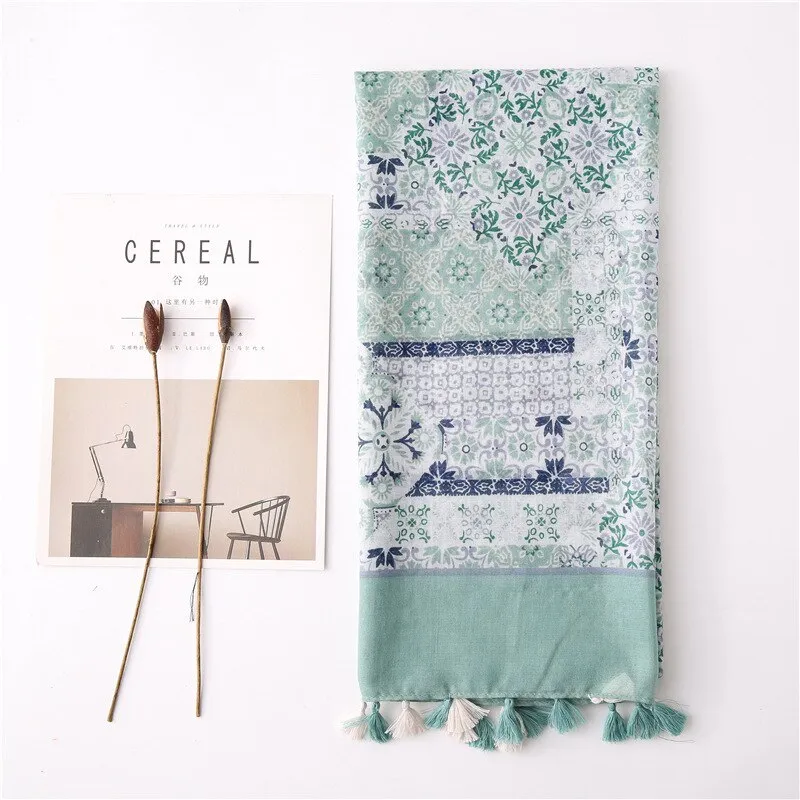 Elegant Scarf women Light Green Small Floral Print