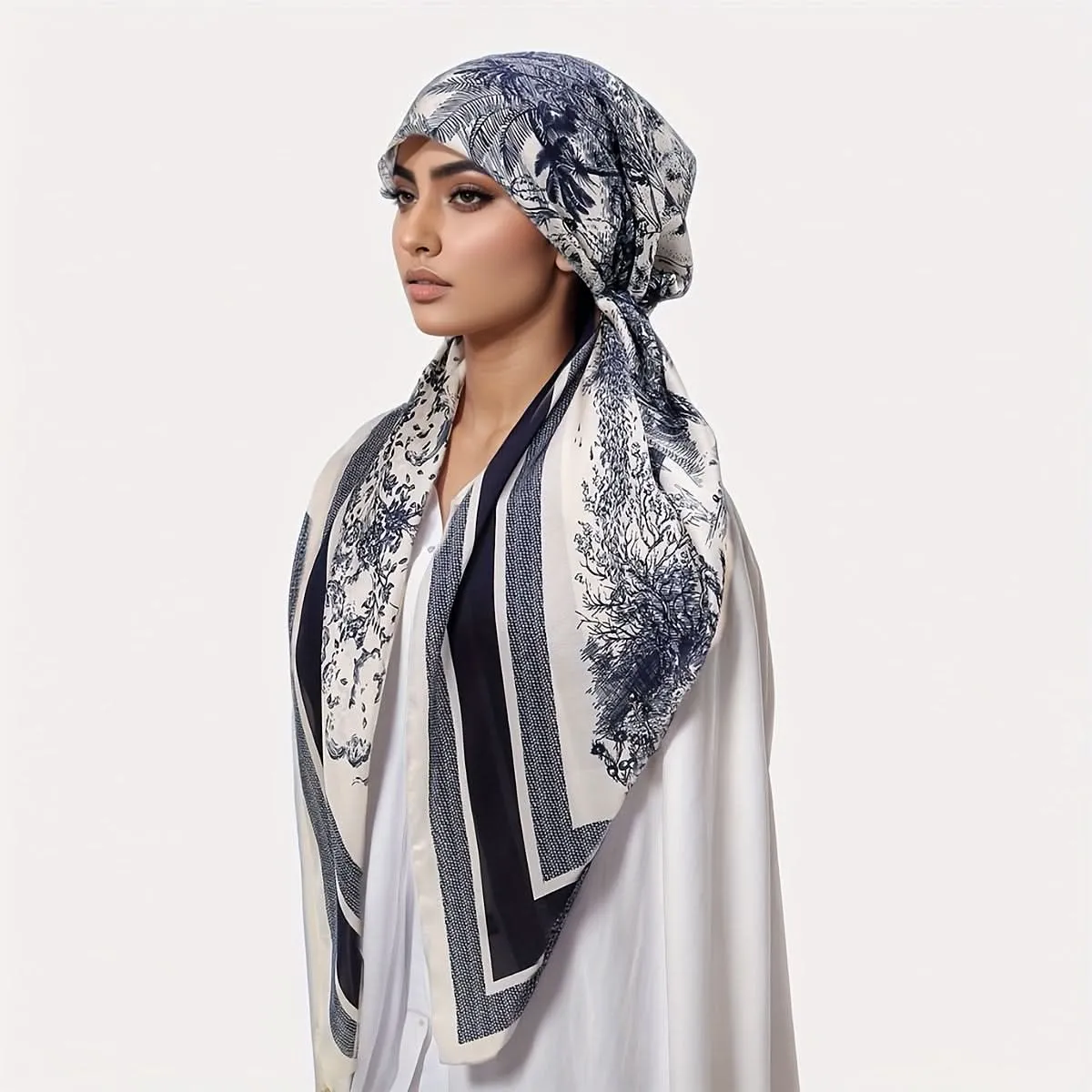 Elegant Vintage Floral Print Ladies Scarf – Polyester Hijab