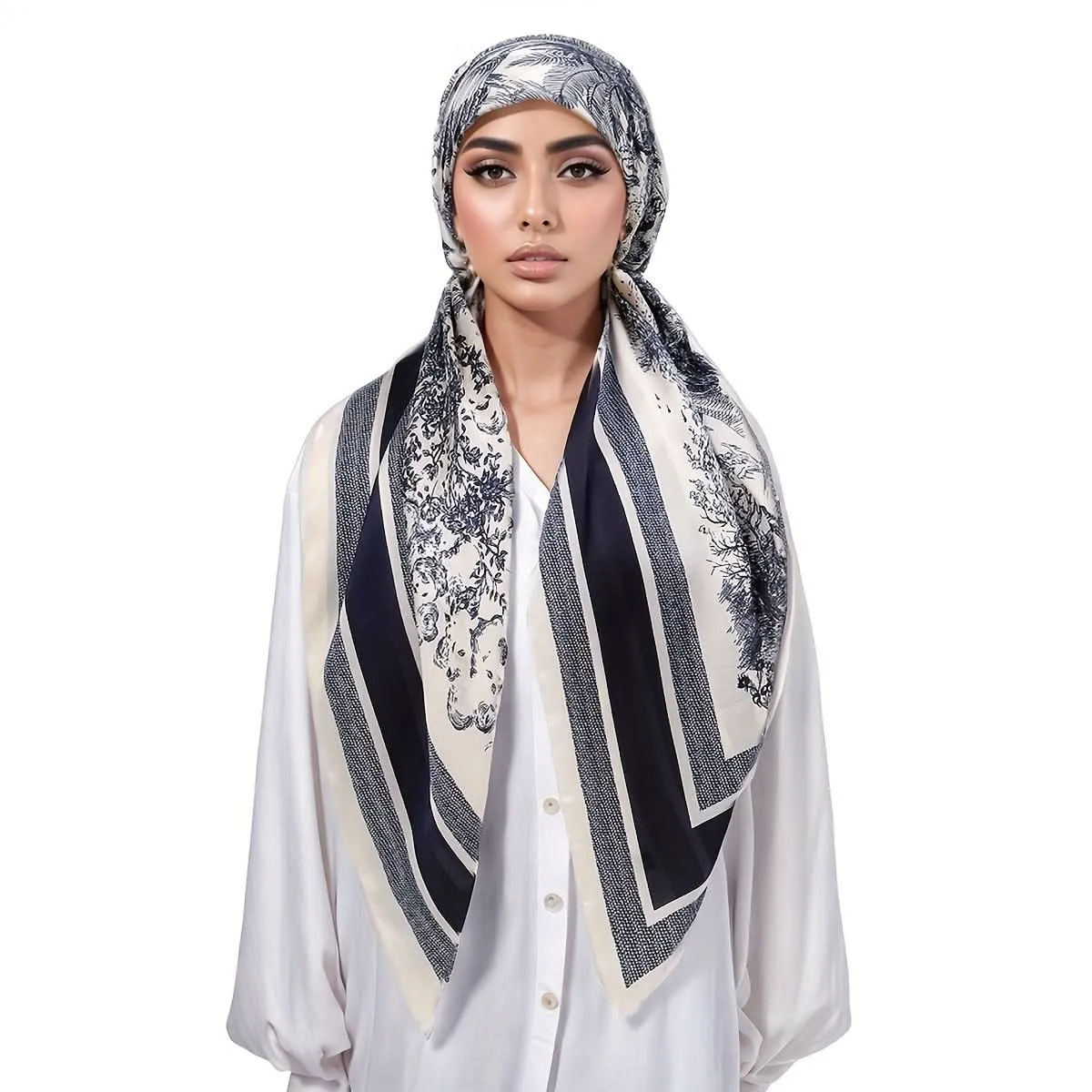 Elegant Vintage Floral Print Ladies Scarf – Polyester Hijab