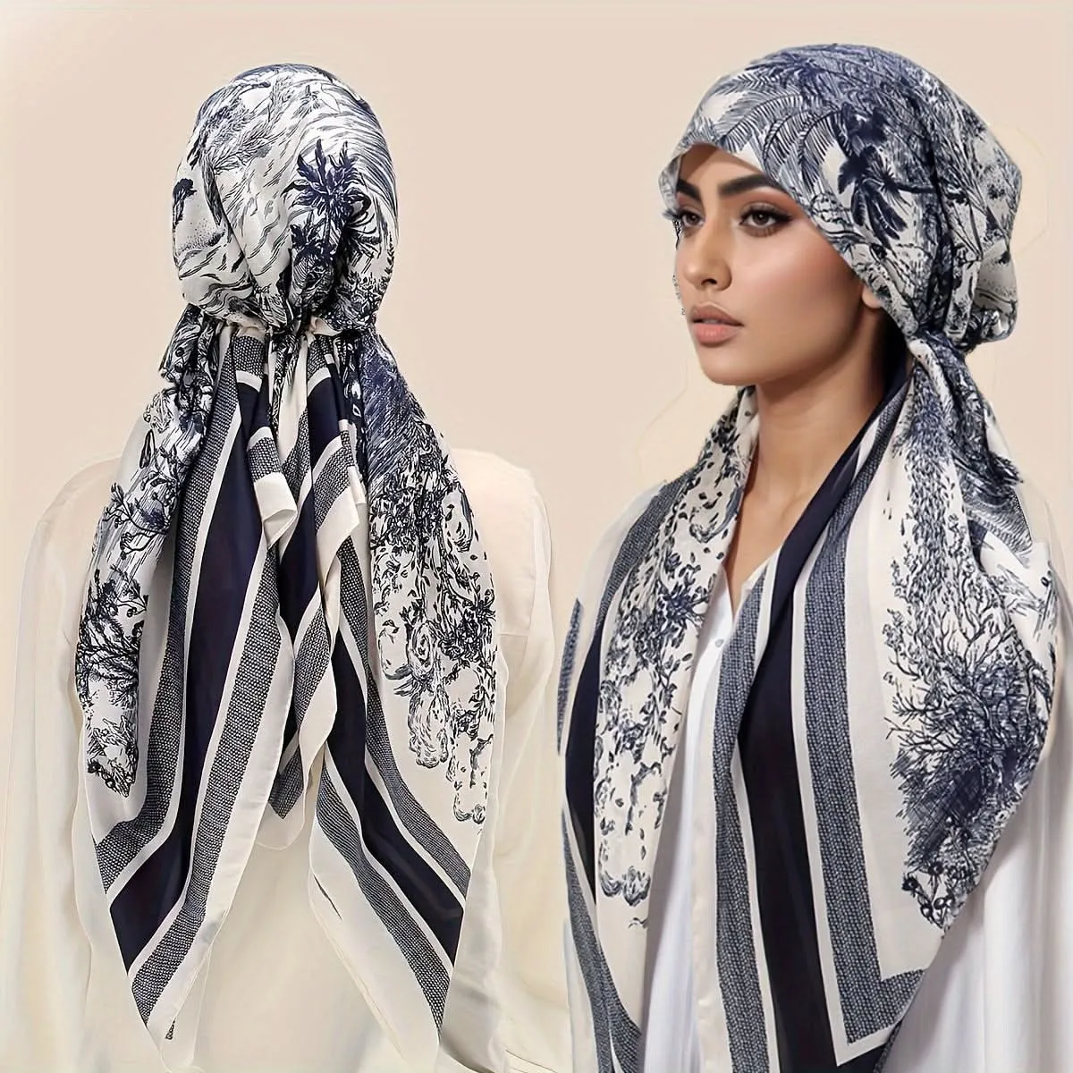 Elegant Vintage Floral Print Ladies Scarf – Polyester Hijab