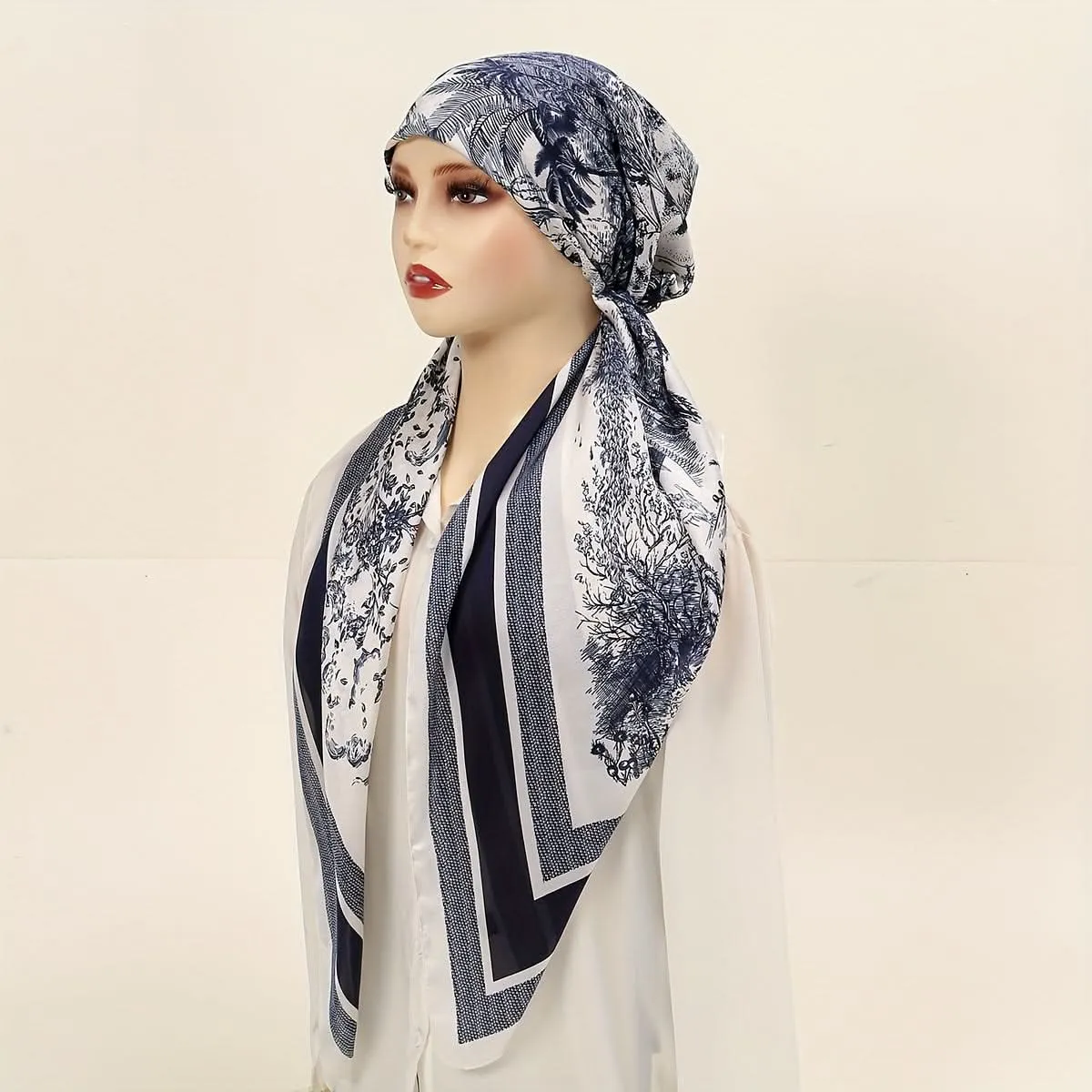 Elegant Vintage Floral Print Ladies Scarf – Polyester Hijab