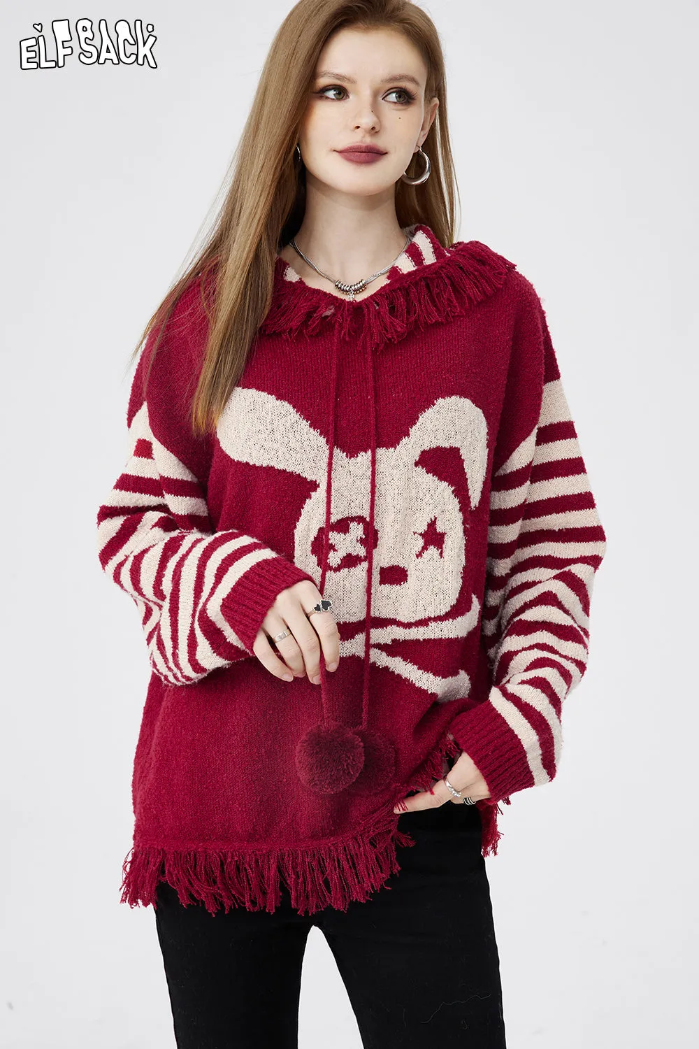 ELFSACK Lightweight Hoodied Sweaters For Women Rabbit Dressy Casual Tops 2024 Spring New